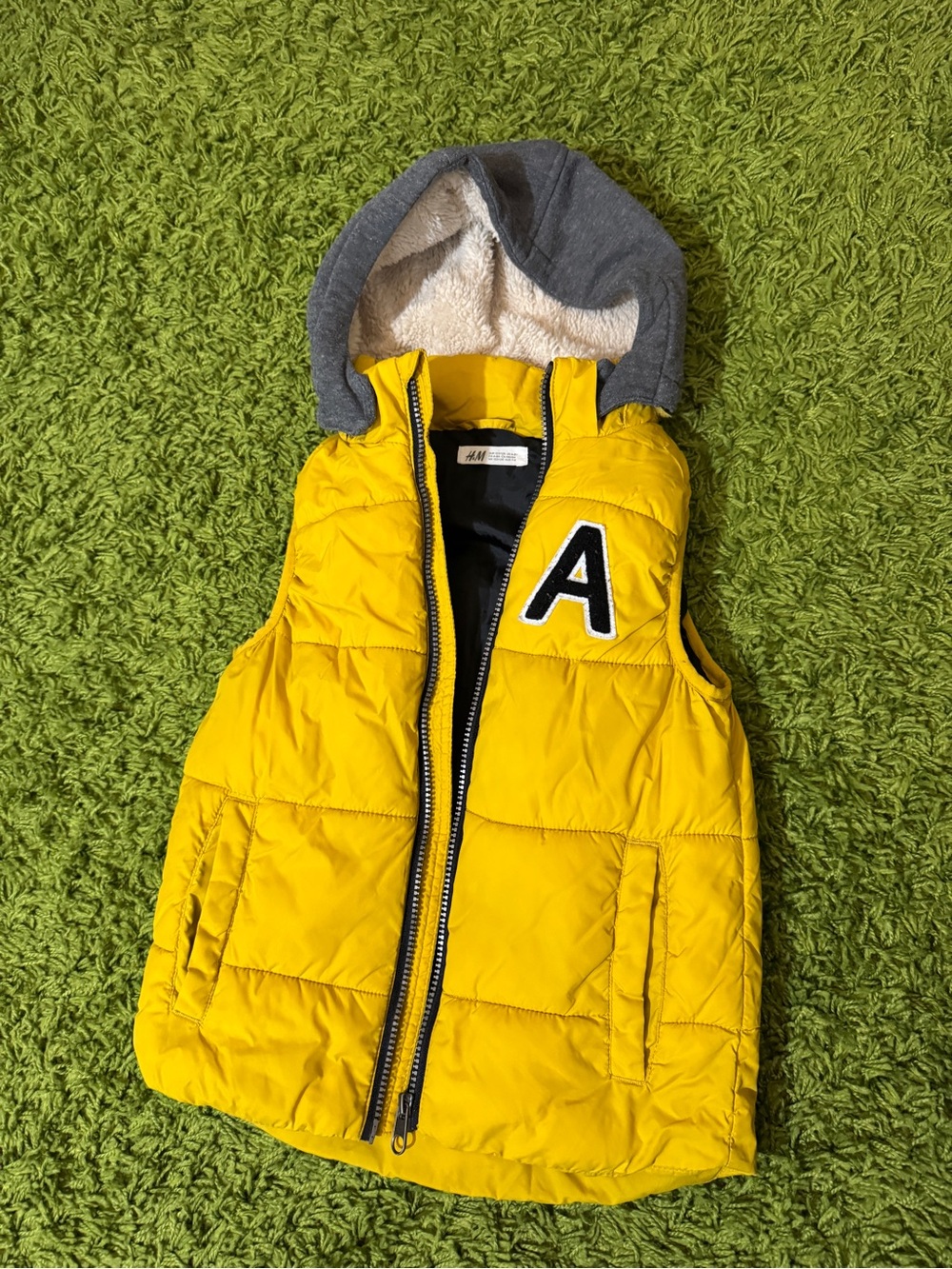 H&M Yellow Quilted Hooded Kids Vest with 'A' Patch